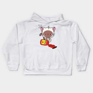 Funny White Cat Spilled Hot Sauce Kids Hoodie